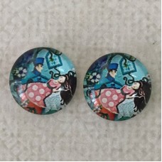 12mm Art Glass Backed Cabochons  - Dancing - Per Pair
