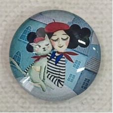25mm Art Glass Backed Cabochons - My Parisian Feline Romance - Each