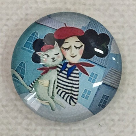 25mm Art Glass Backed Cabochons - My Parisian Feline Romance - Each