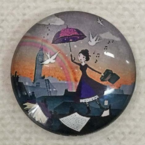25mm Art Glass Backed Cabochons - Mary Poppins - Each 25mm Art Glass Backed Cabochons - Mary Poppins - Each