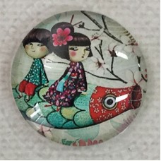 25mm Art Glass Backed Cabochons - Japanese Fish Ride - Pack of 5