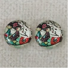 12mm Art Glass Backed Cabochons  - Japanese Fish Adventure Ride