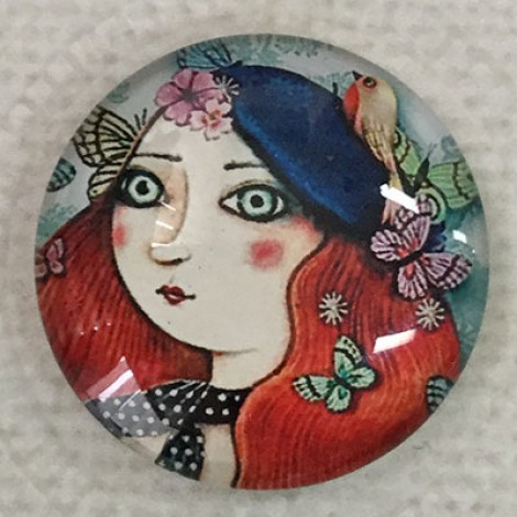 25mm Art Glass Backed Cabochons - French Girl - Pack of 5 25mm Art Glass Backed Cabochons - French Girl - Pack of 5