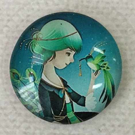 25mm Art Glass Backed Cabochons - My Beautiful Bird - Each 25mm Art Glass Backed Cabochons - My Beautiful Bird - Each
