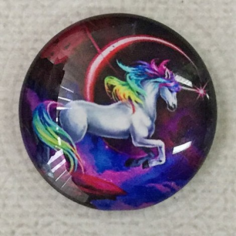 30mm Art Glass Backed Cabochons - Rainbow Magical Unicorn - each 30mm Art Glass Backed Cabochons - Rainbow Magical Unicorn - each