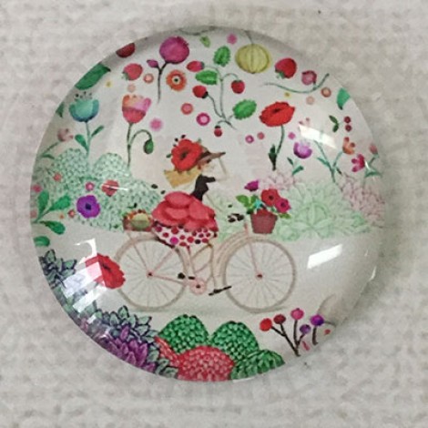 30mm Art Glass Backed Cabochons - Bicycle Ride in the Park