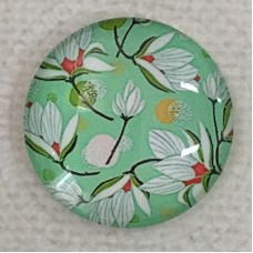 25mm Art Glass Backed Cabochons - White Tropical Flowers on Green