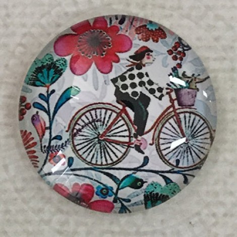 25mm Art Glass Backed Cabochons - Bicycle Riding on Sunday