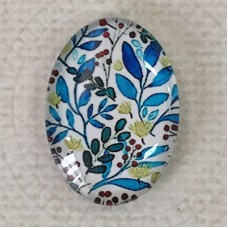 18x25mm Art Glass Oval Glass Cabochons - Spring Leaves and Berries