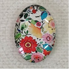 18x25mm Art Glass Oval Glass Cabochons - Summer Flowers