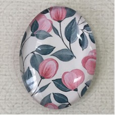 30x40mm Oval Art Glass Cabochons -  Pink Blossoms