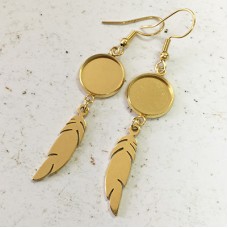 12mm ID 304 Gold Colour Stainless Steel Earring Bezel Settings with Feather Drop