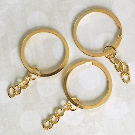 30mm Round Split Ring Keyring with 30mm Chain - Gold Plated