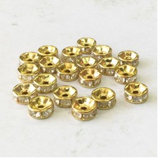 6mm Gold Plated Rhinestone Rondelles - Crystal