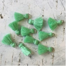 20mm Cotton Mini Tassels with Silver Jumpring - Pack of 10 - Mint Green/Silver