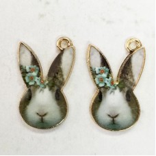 20mm Enamelled Gold Plated Blue Easter Bunny Rabbit Charms - Per pair