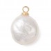 14.5x10x6mm Natural Keshi Pearl Flat Round Charms with Gold Plated Brass Loops - Per Pair