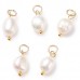13-15mm Natural B-Grade Cultured Freshwater Rice Pearl Charms w-304 Gold Plated Stainless Steel Jumprings - Per Pair