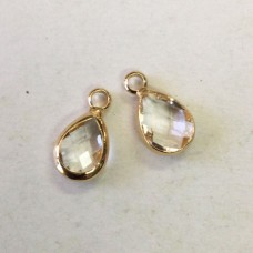 11.7x6.7x3.2mm Gold Plated Teardrop Faceted Crystal Charms - Pack of 2