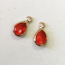 11.7x6.7x3.2mm Gold Plated Teardrop Faceted Red Glass Charms - Pack of 2