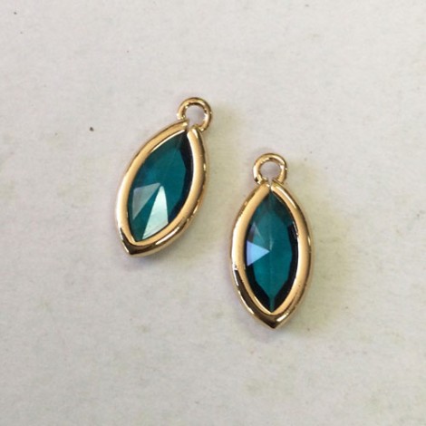 14x6.7x3.4mm Gold Plated Blue Zircon Faceted Marquise Glass Charms - Pack of 2 14x6.7x3.4mm Gold Plated Blue Zircon Faceted Marquise Glass Charms - Pack of 2