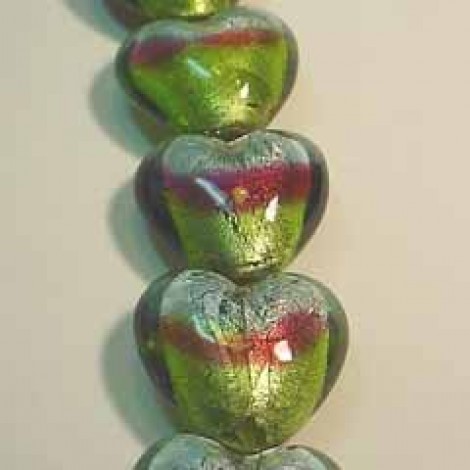 18mm Olivine/Silver/Burgundy Silver Lined Hearts