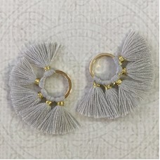 20mm Cotton Mini Ring-Tassels - Light Grey - Per pair