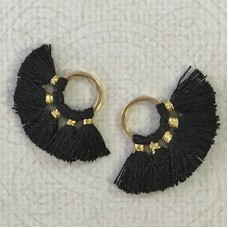 20mm Cotton Mini Ring-Tassels - Black - Per pair