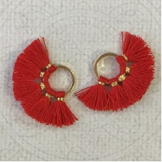 20mm Cotton Mini Ring-Tassels - Red - Per pair