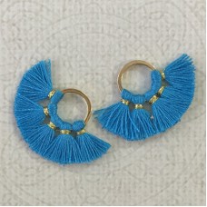 20mm Cotton Mini Ring-Tassels - Bright Blue - Per pair