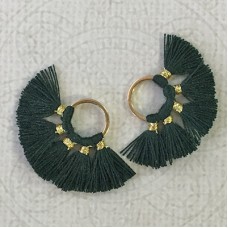 20mm Cotton Mini Ring-Tassels - Dark Green - Per pair