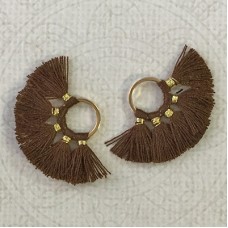 20mm Cotton Mini Ring-Tassels - Brown - Per pair