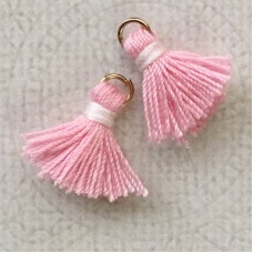 15mm Cotton Mini Tassels with Gold Jumpring - Pack of 10 - Pink/White