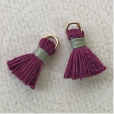 15mm Cotton Mini Tassels with Gold Jumpring - Pack of 10 - Purple/Grey
