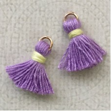15mm Cotton Mini Tassels with Gold Jumpring - Pack of 10 - Lilac/Buttercream