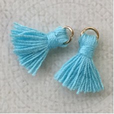 15mm Cotton Mini Tassels with Gold Jumpring - Pack of 10 - Turquoise