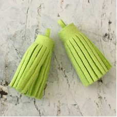 37x10mm Ultrasuede Tiny Tassels with Loop - Lime Green