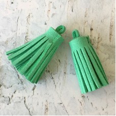 37x10mm Ultrasuede Tiny Tassels with Loop - Green