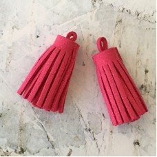 37x10mm Ultrasuede Tiny Tassels with Loop - Bright Pink