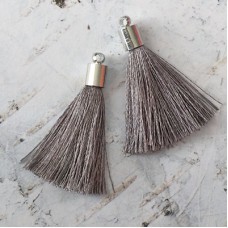 35mm Silk Tassels with Silver Beadcap - Smoky Grey - Per Pair