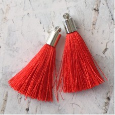 35mm Silk Tassels with Silver Beadcap - Chilli Red
