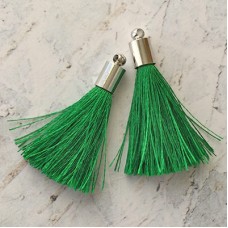 35mm Silk Tassels with Silver Beadcap - Emerald Green