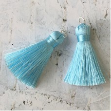 40mm Silk Tassels with Silver Jumpring - Ice Blue - 1 pair