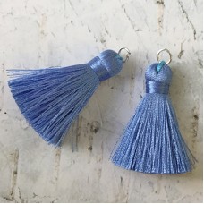 40mm Silk Tassels with Silver Jumpring - Sapphire - 1 pair