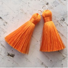 40mm Silk Tassels with Silver Jumpring - Mandarin - 1 pair