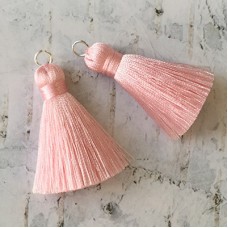 40mm Silk Tassels with Silver Jumpring - Baby Pink - 1 pair