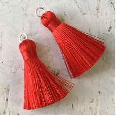 40mm Silk Tassels with Silver Jumpring - Red - 1 pair