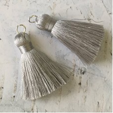 40mm Silk Tassels with Silver Jumpring - Silver - 1 pair