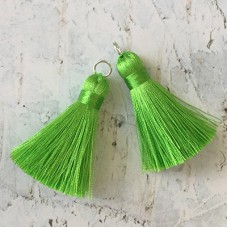40mm Silk Tassels with Silver Jumpring - Green - 1 pair