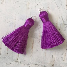 40mm Silk Tassels with Silver Jumpring - Purple - 1 pair